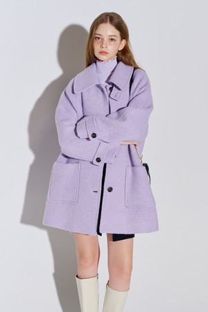 Boucle Herringbone Half Wool Coat Lavender