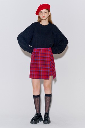 Brushed Slit Mini Skirt Red Check