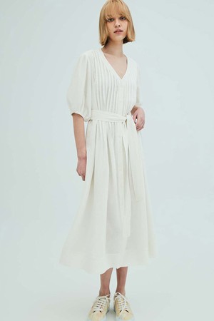 LINEN PLEATED DRESS IVORY