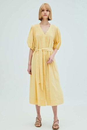 LINEN PLEATED DRESS YELLOW