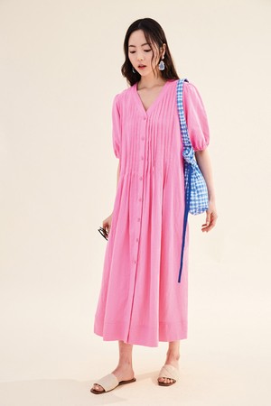 LINEN PLEATED DRESS PINK