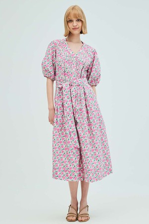 FLOWER PLEATED DRESS PINK