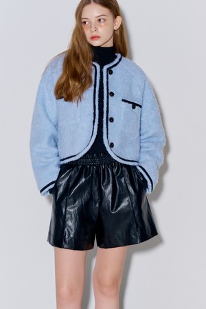 [리퍼브] Eco leather banding short pants_Black