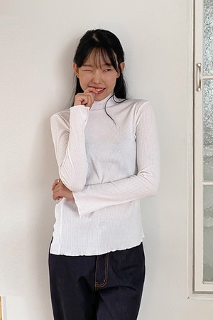 [리퍼브] High neck Slit Ribbed Jersey Top Ivory