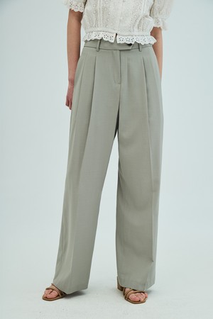 [리퍼브] Summer two-tuck wide pants_Khaki