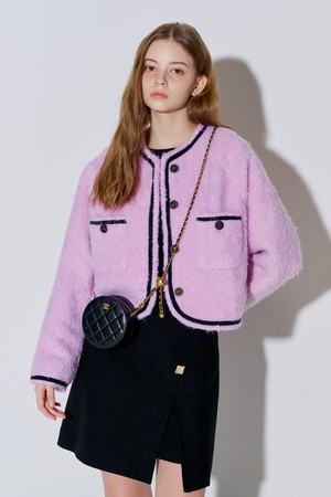 [리퍼브] Fluffy Tweed Fur Jacket Pink