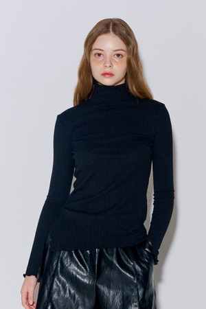 [리퍼브] High neck Slit Ribbed Jersey Top Black