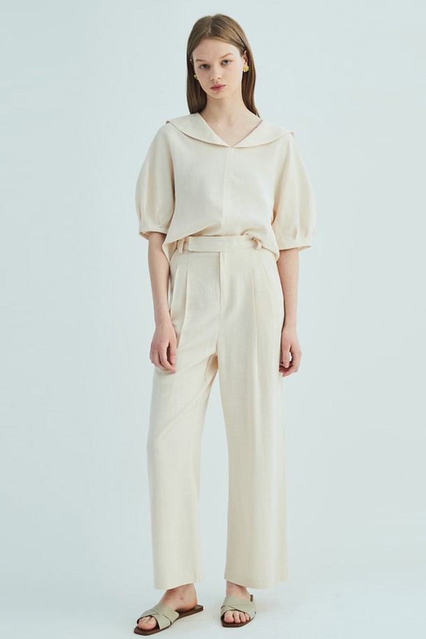 OPENING SUNSHINE - 롱/미디팬츠 - Linen two-tuck wide pants_Beige