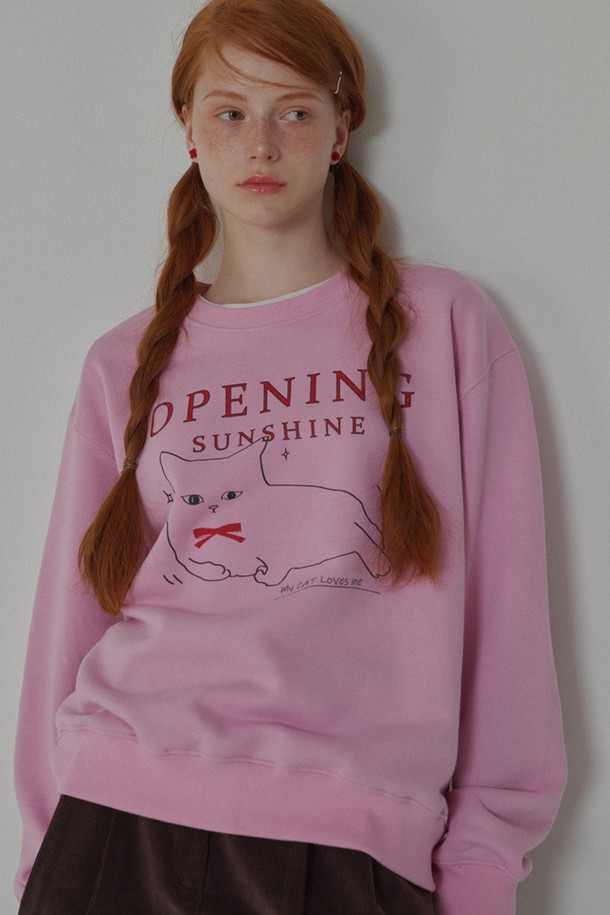 OPENING SUNSHINE - 스웻셔츠 - Kitten-printed Sweat Shirts_Pink