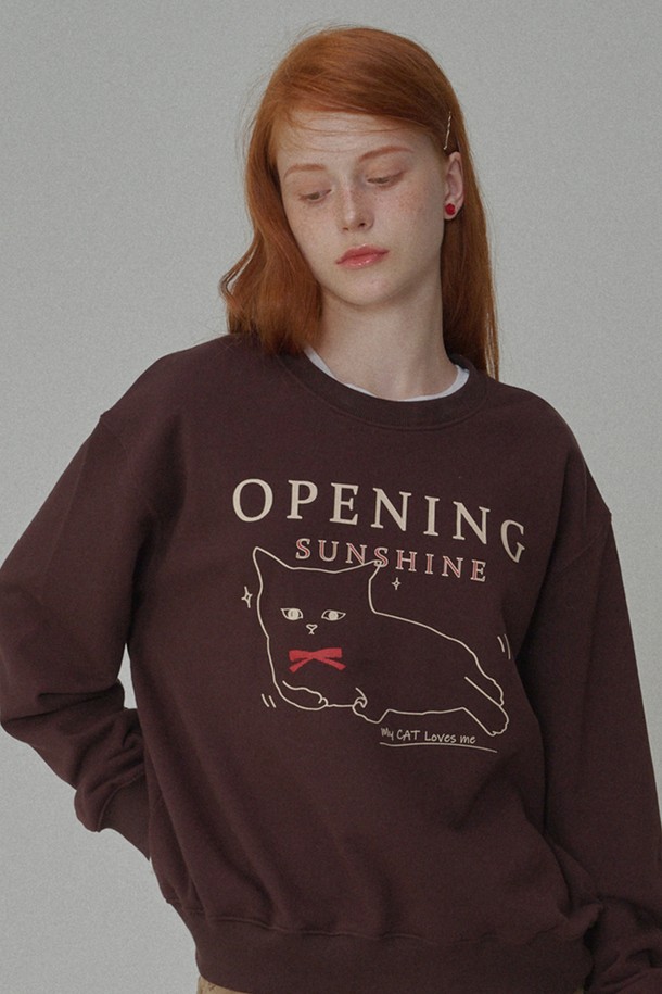 OPENING SUNSHINE - 스웻셔츠 - Kitten-printed Sweat Shirts_Brown