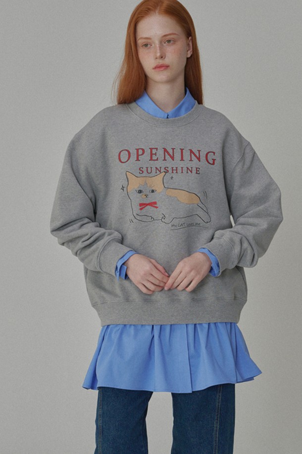 OPENING SUNSHINE - 스웻셔츠 - Kitten-printed Sweat Shirts_Melange Gray