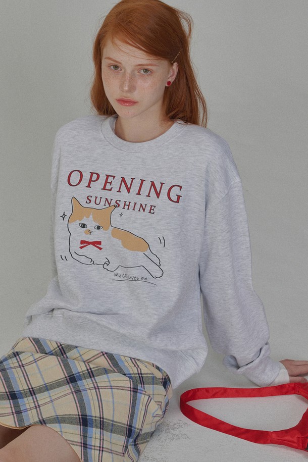 OPENING SUNSHINE - 스웻셔츠 - Kitten-printed Sweat Shirts_Light Gray