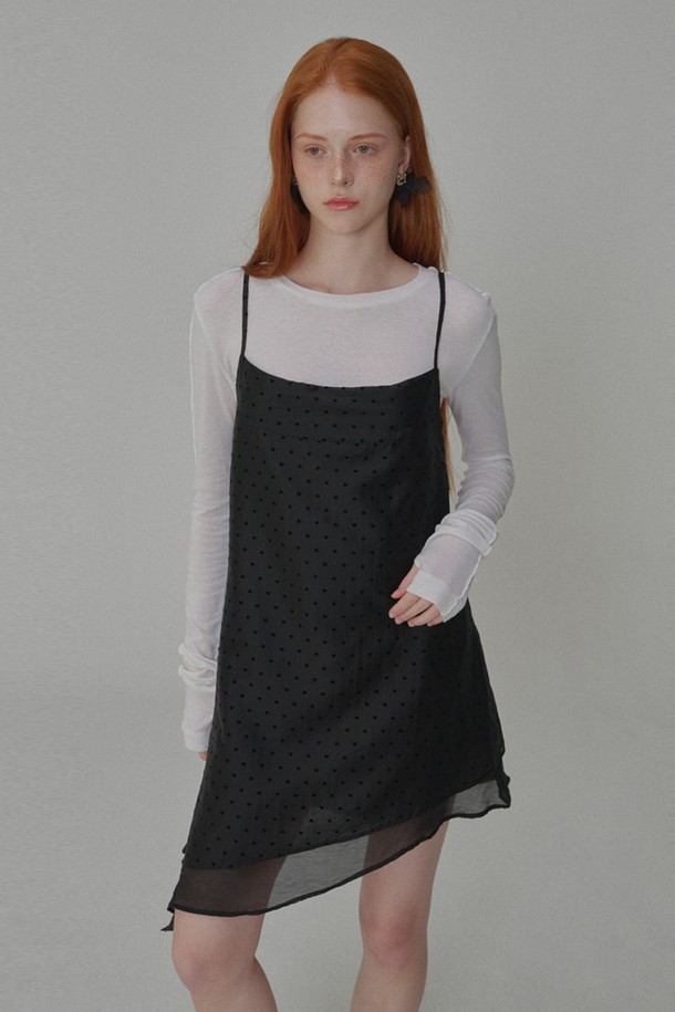 OPENING SUNSHINE - 민소매 원피스 - Heart-Patterned Layered Dress_Black