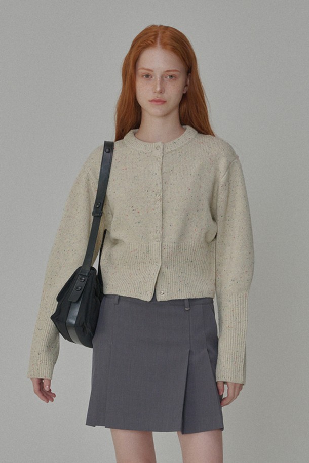 OPENING SUNSHINE - 가디건 - Round neck wool crop knit cardigan_Cream