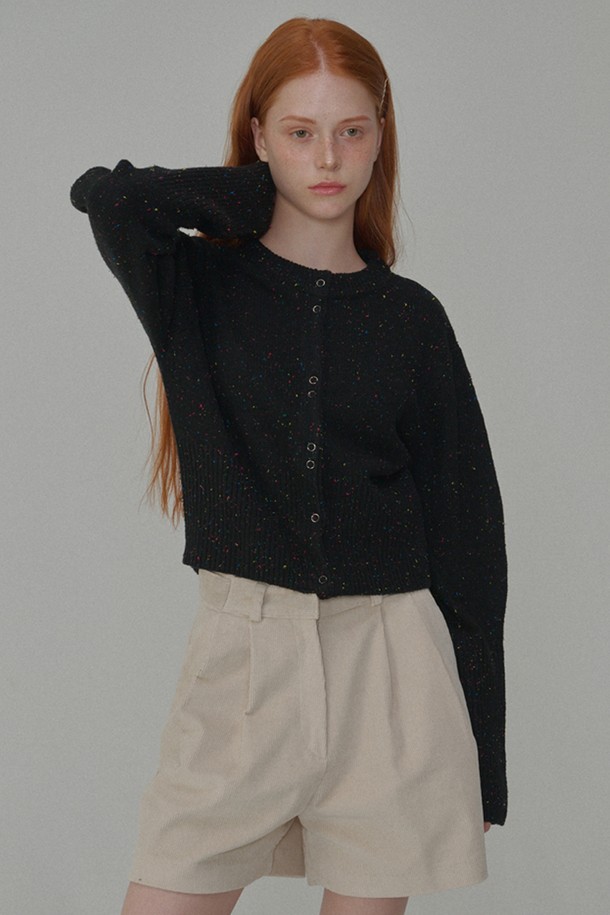 OPENING SUNSHINE - 가디건 - Round neck wool crop knit cardigan_Black