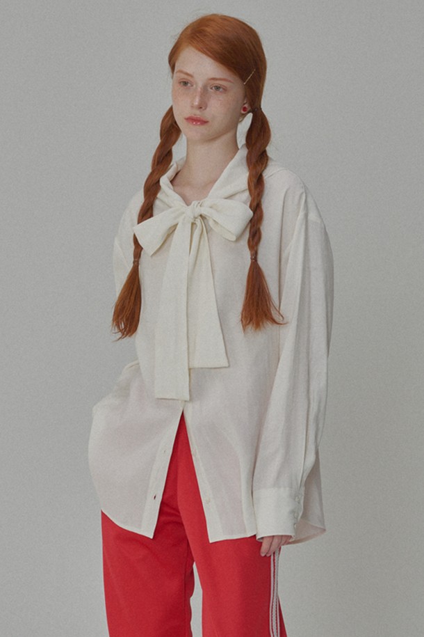 OPENING SUNSHINE - 블라우스 - Silky Tie Hodieed Ribbon Blouse_Ivory