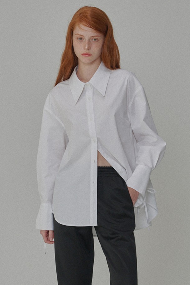 OPENING SUNSHINE - 셔츠 - Ribbon Detailed Over-fit Cotton Shirt_White