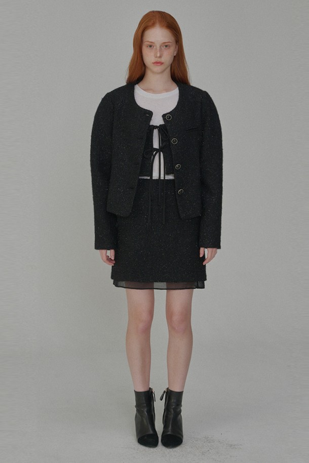 OPENING SUNSHINE - 미니스커트 - Set_Twinkle Tweed Jacket+Tweed Mini Skirt_Black