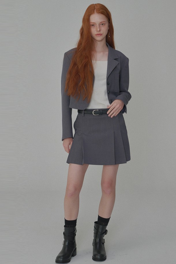 OPENING SUNSHINE - 미니스커트 - Set_Classic Tailored Short Jacket+Pleated Mini Skirt_Grey