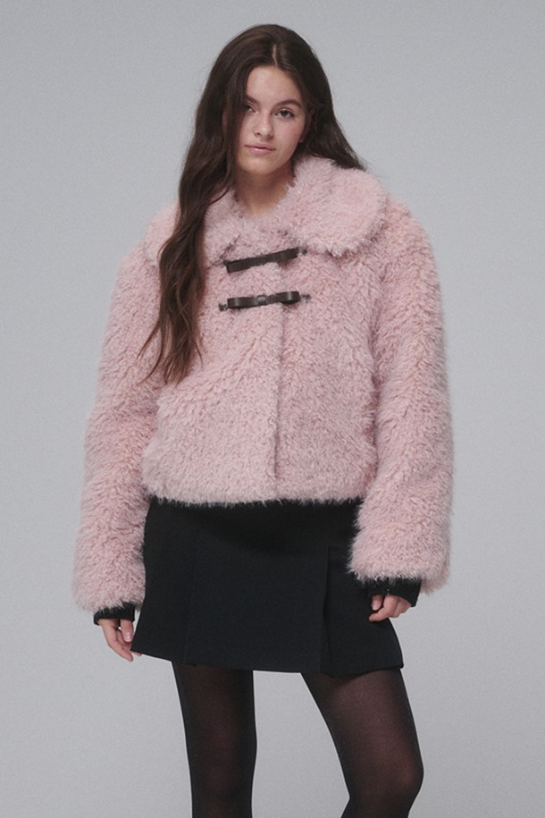 OPENING SUNSHINE - 자켓 - Ribbon buckle shearling fur jacket_Pink