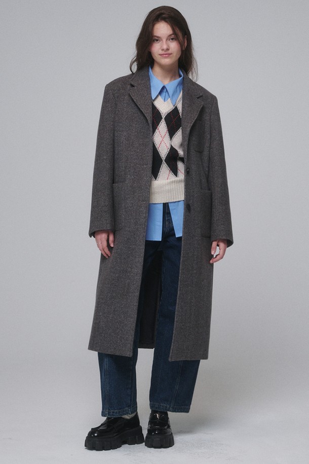 OPENING SUNSHINE - 코트 - Single-breasted Wool long coat_Gray