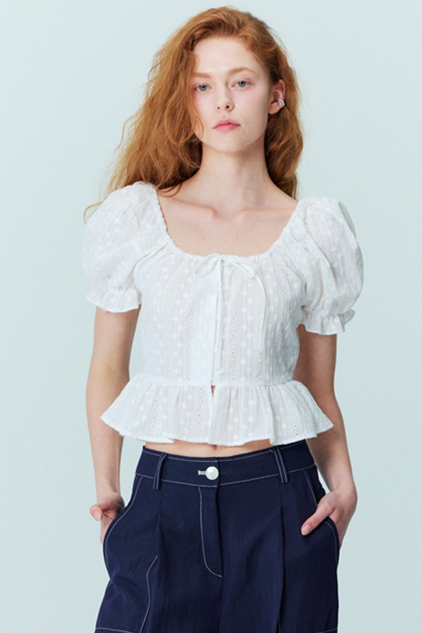 OPENING SUNSHINE - 블라우스 - [리퍼브]Flower embroidery puff blouse_white