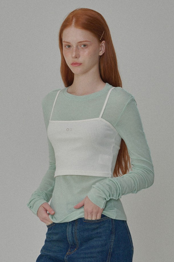 OPENING SUNSHINE - 긴소매 티셔츠 - [리퍼브]See-Through Wool Jersey T-shirt_Mint