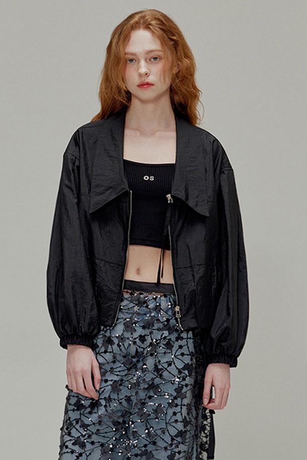 OPENING SUNSHINE - 바람막이/아노락 - Shining collar nylon Jacket_Black