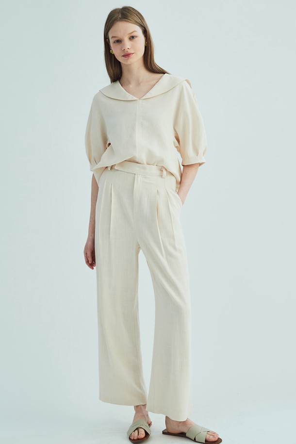 OPENING SUNSHINE - 롱/미디팬츠 - Linen two-tuck wide pants_Beige