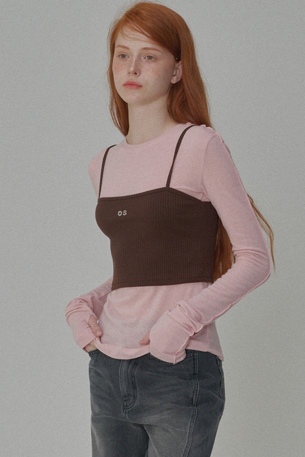 OPENING SUNSHINE - 민소매티셔츠 - Ribbed bustier logo top_Brown