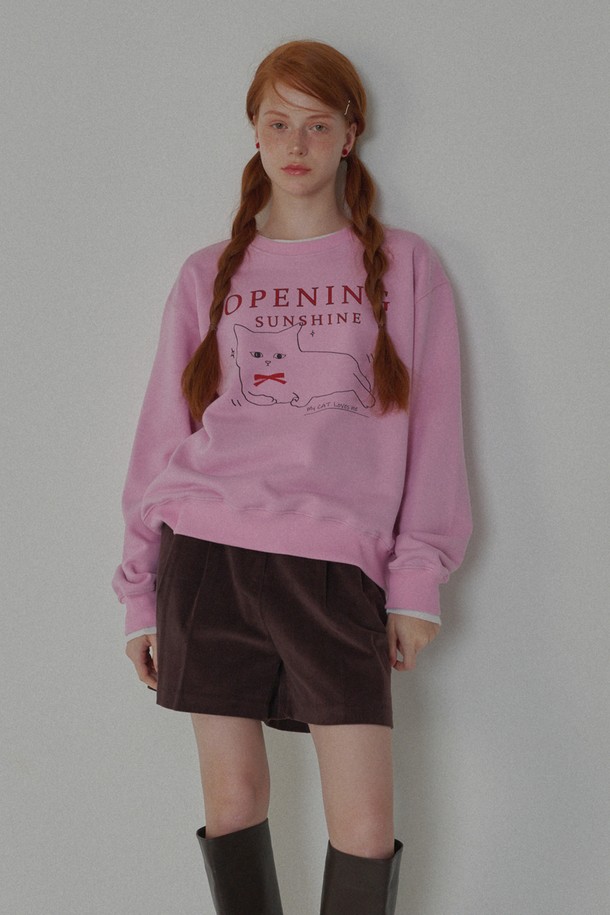 OPENING SUNSHINE - 스웻셔츠 - Kitten-printed Sweat Shirts_Pink