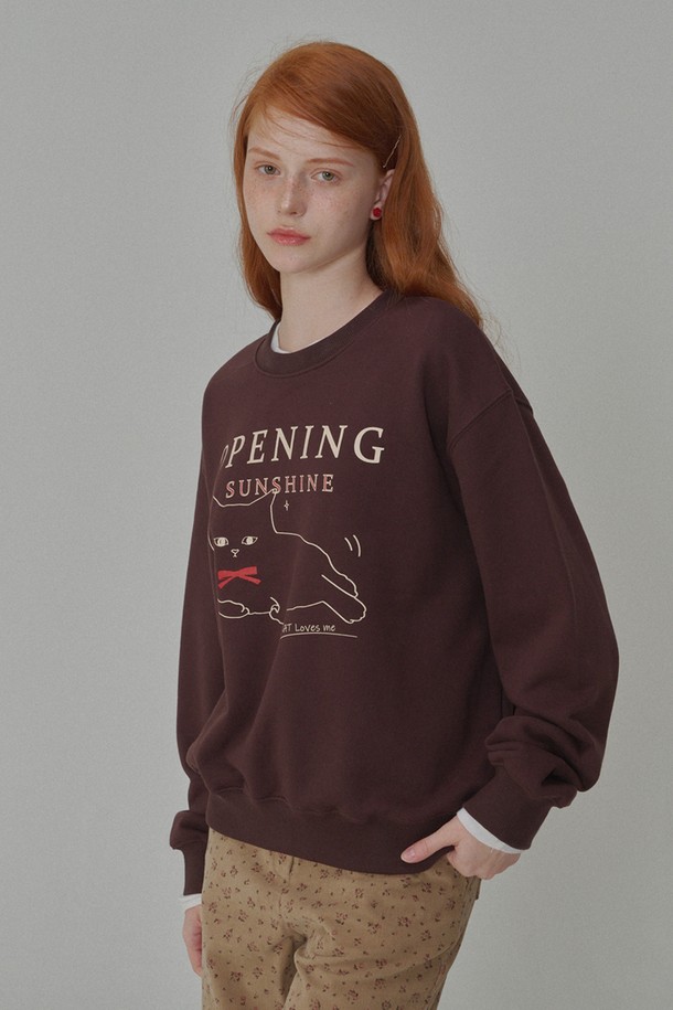 OPENING SUNSHINE - 스웻셔츠 - Kitten-printed Sweat Shirts_Brown