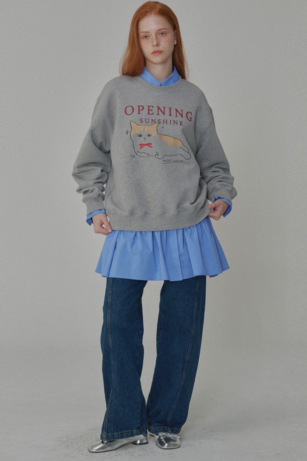 OPENING SUNSHINE - 스웻셔츠 - Kitten-printed Sweat Shirts_Melange Gray