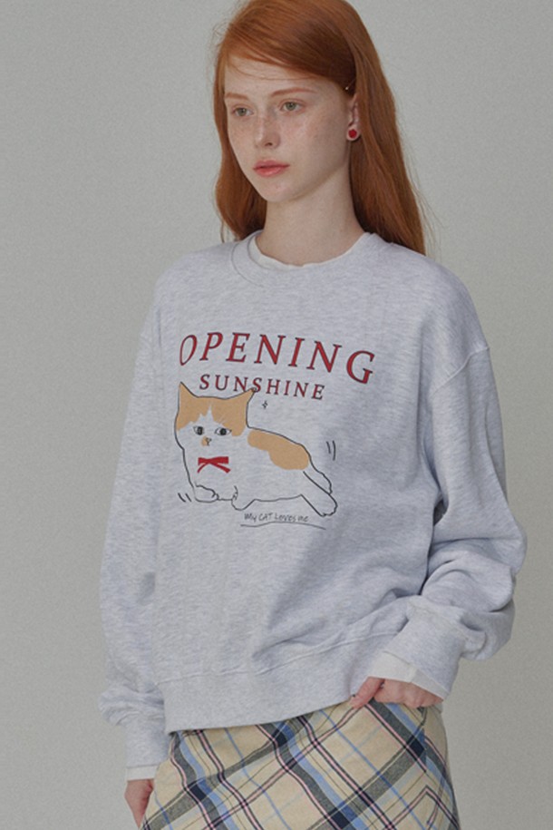 OPENING SUNSHINE - 스웻셔츠 - Kitten-printed Sweat Shirts_Light Gray