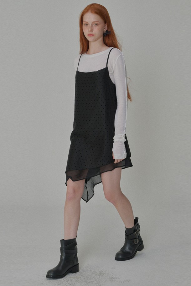 OPENING SUNSHINE - 민소매 원피스 - Heart-Patterned Layered Dress_Black