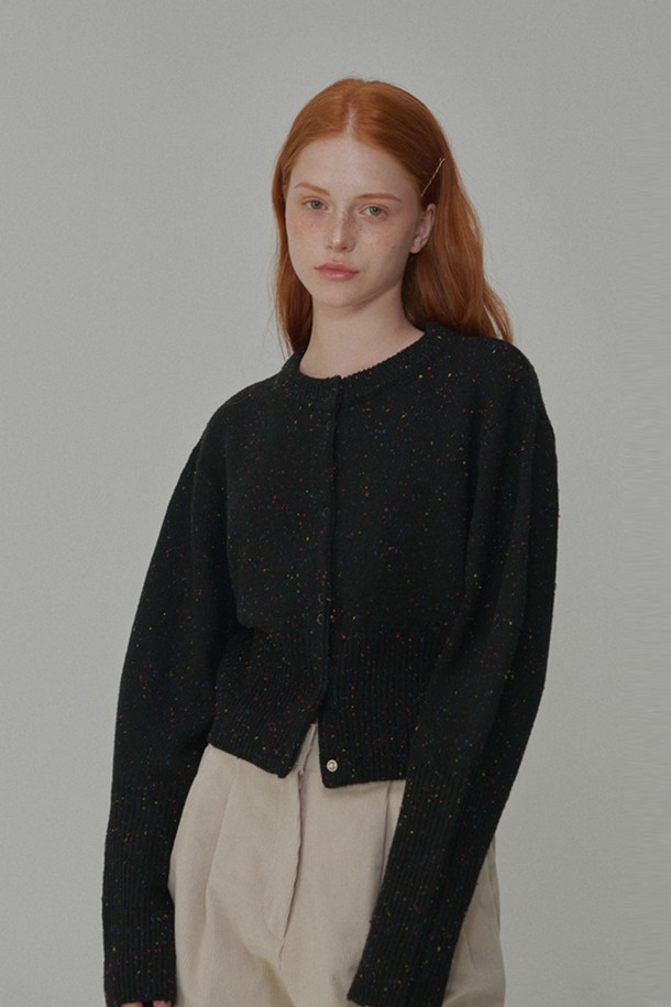 OPENING SUNSHINE - 가디건 - Round neck wool crop knit cardigan_Black