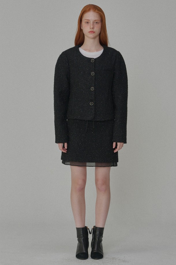 OPENING SUNSHINE - 미니스커트 - Set_Twinkle Tweed Jacket+Tweed Mini Skirt_Black