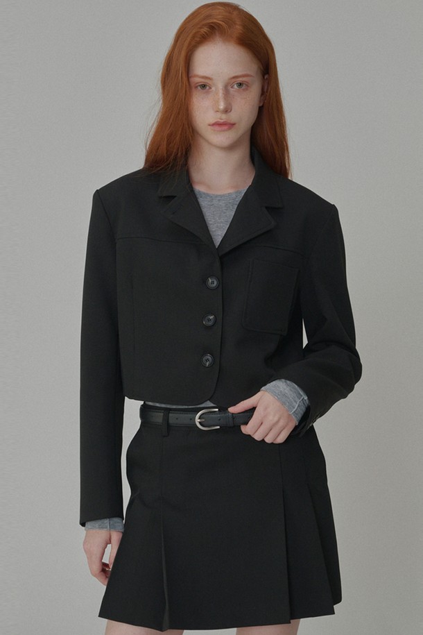 OPENING SUNSHINE - 미니스커트 - Set_Classic Tailored Short Jacket+Pleated Mini Skirt_Black