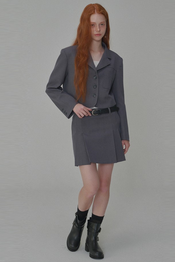 OPENING SUNSHINE - 미니스커트 - Set_Classic Tailored Short Jacket+Pleated Mini Skirt_Grey