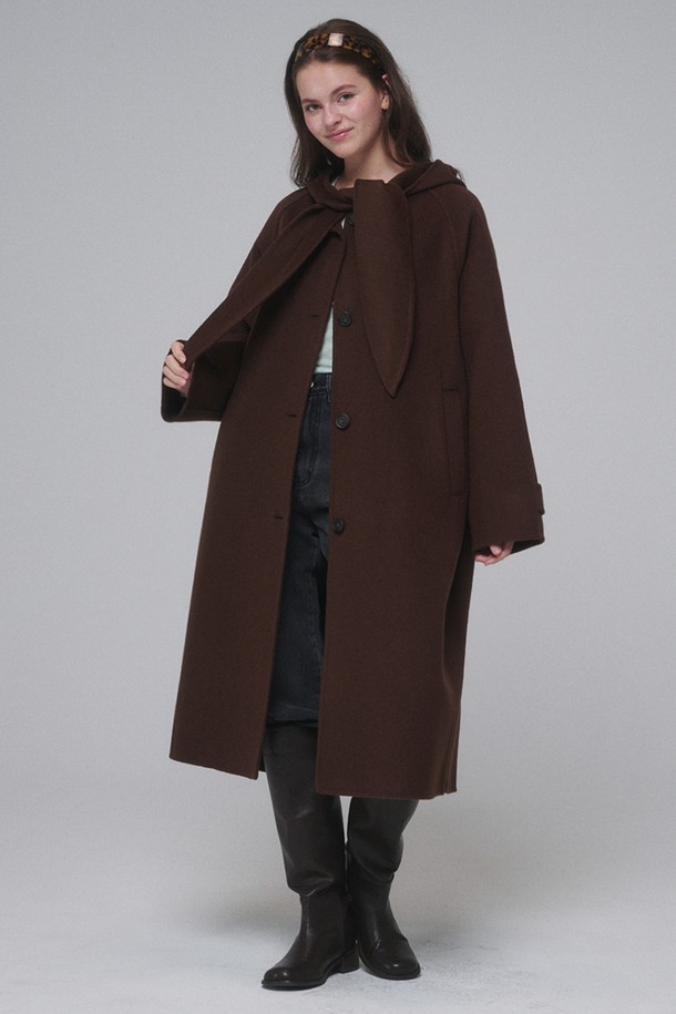 OPENING SUNSHINE - 코트 - Hooded muffler handmade long coat_Chocolate Brown