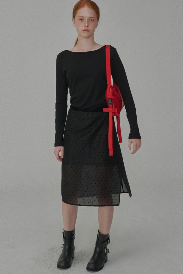 OPENING SUNSHINE - 미디스커트 - [리퍼브]Heart-patterned Layered Wrap Skirt_Black