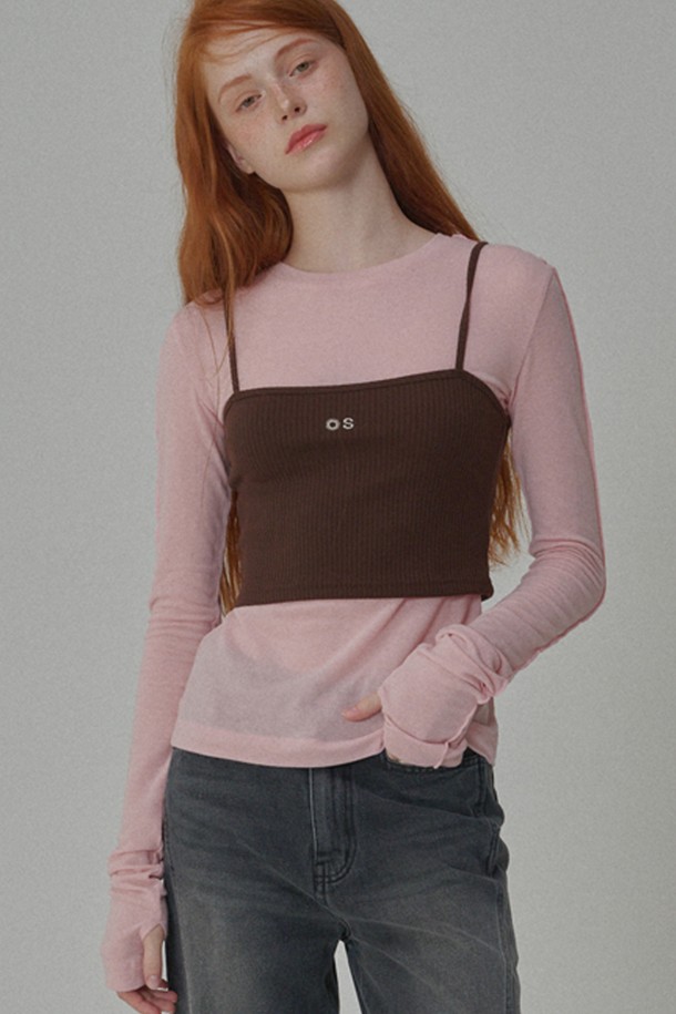 OPENING SUNSHINE - 민소매티셔츠 - Ribbed bustier logo top_Brown