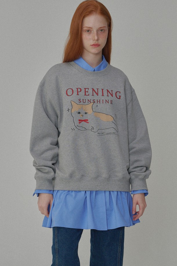 OPENING SUNSHINE - 스웻셔츠 - Kitten-printed Sweat Shirts_Melange Gray