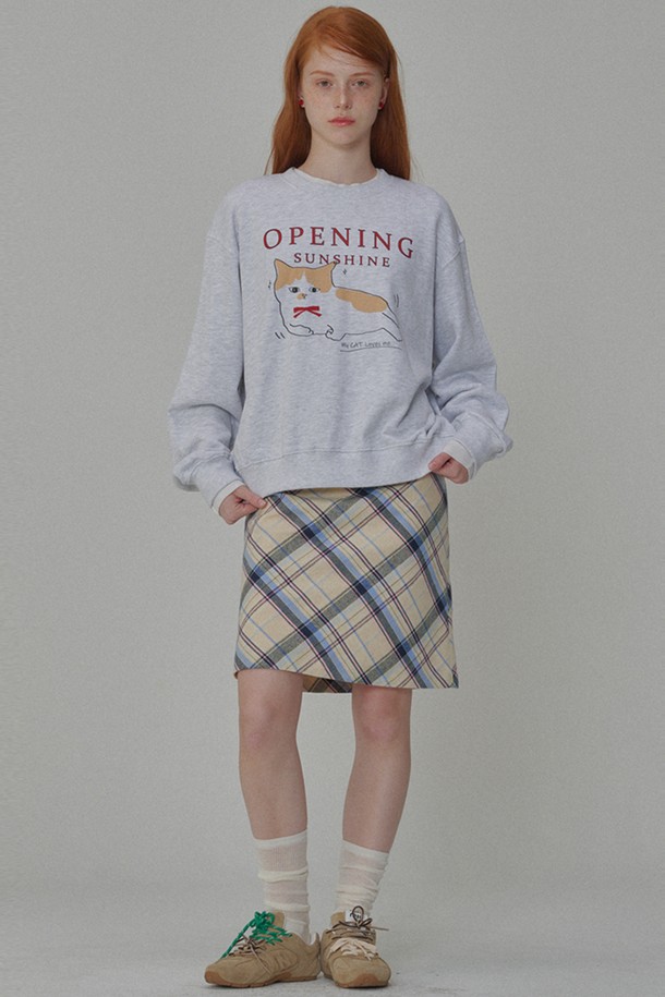 OPENING SUNSHINE - 스웻셔츠 - Kitten-printed Sweat Shirts_Light Gray