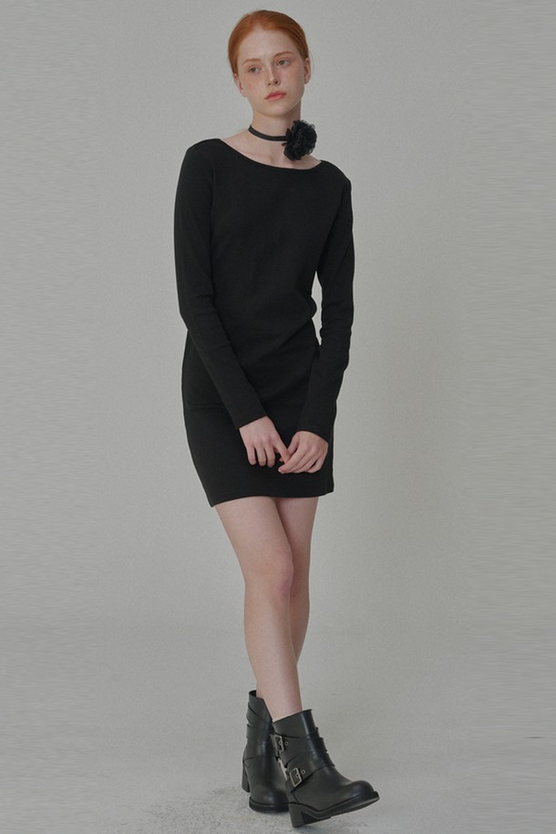 OPENING SUNSHINE - 긴소매 원피스 - Basic Slim Jersy Mini Dress_Black