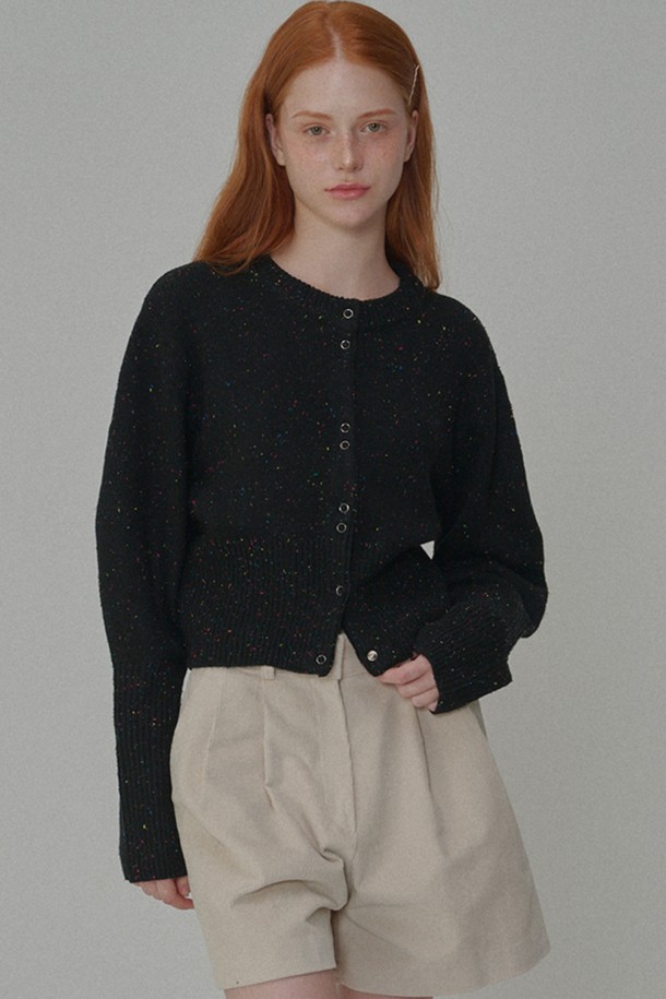 OPENING SUNSHINE - 가디건 - Round neck wool crop knit cardigan_Black