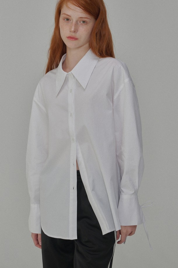 OPENING SUNSHINE - 셔츠 - Ribbon Detailed Over-fit Cotton Shirt_White