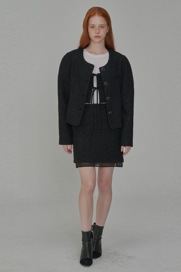 OPENING SUNSHINE - 미니스커트 - Set_Twinkle Tweed Jacket+Tweed Mini Skirt_Black