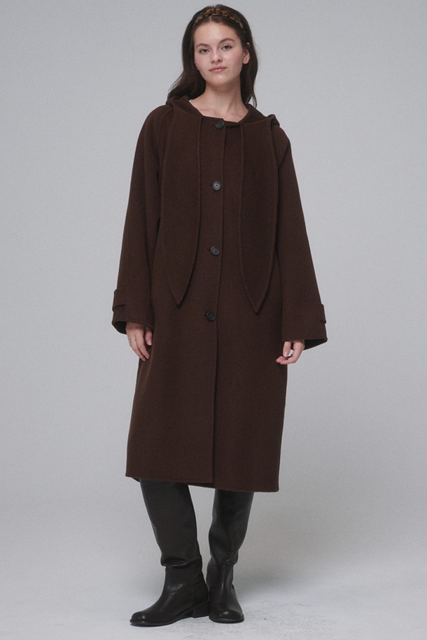 OPENING SUNSHINE - 코트 - Hooded muffler handmade long coat_Chocolate Brown