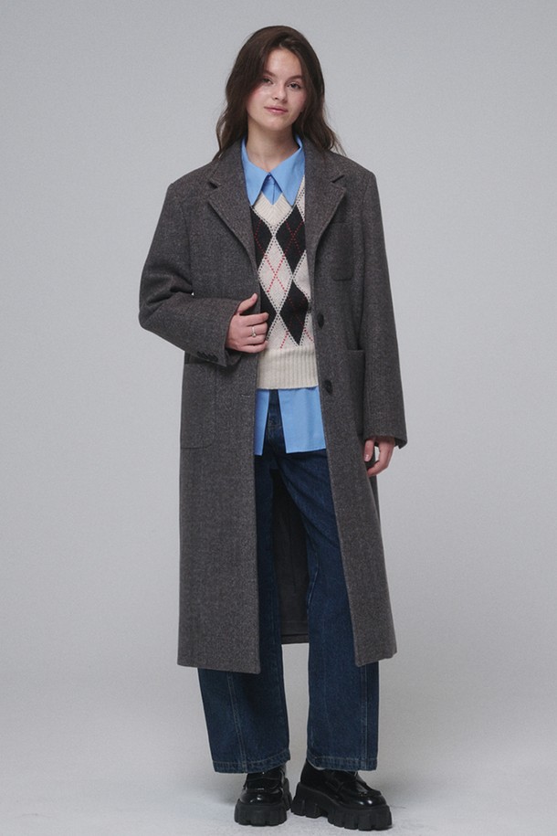 OPENING SUNSHINE - 코트 - Single-breasted Wool long coat_Gray